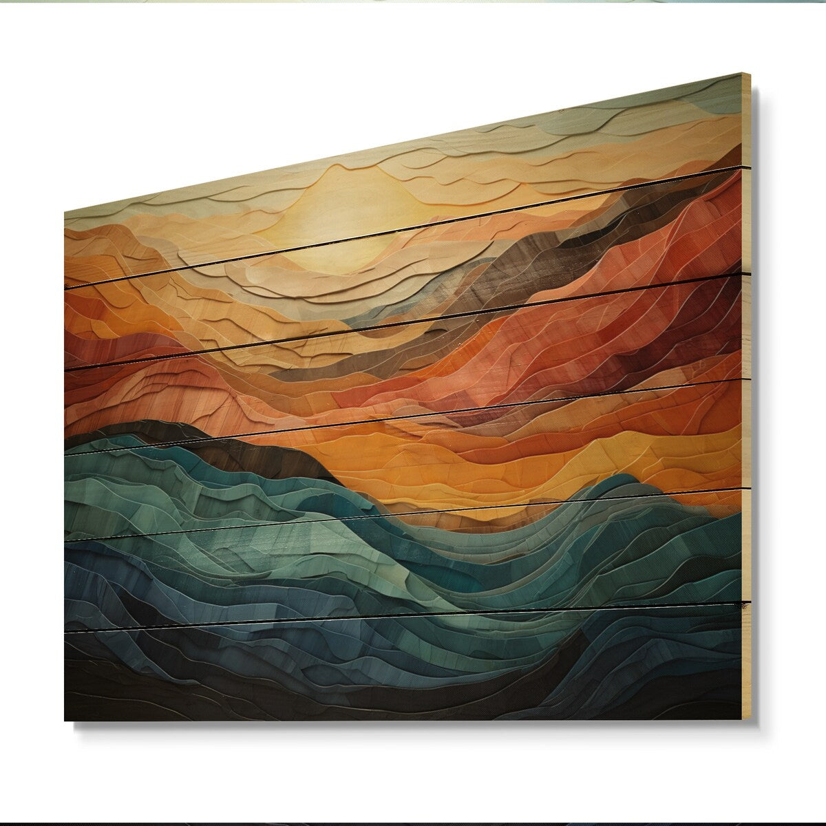 Designart Coral Teal Bold Mountains Landscape Stampa moderna su legno di pino naturale