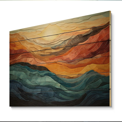Designart Coral Teal Bold Mountains Landscape Stampa moderna su legno di pino naturale