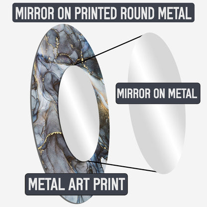 Designart Gold Constructing Blue Realms I Specchio rotondo con forme astratte - Specchio moderno per soggiorno blu