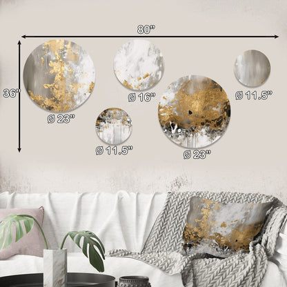 Designart Set di 5 dipinti astratti in metallo, decorazione da parete, oro e bianco