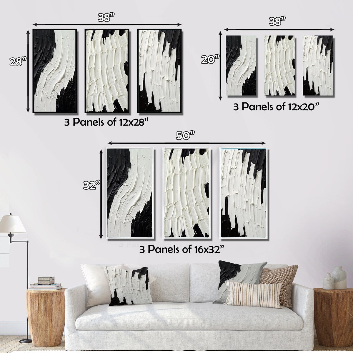 Designart Momentary Spirit Black And White Abstract II Set di 3 quadri astratti con cornice per galleria da parete per l'arredamento della casa