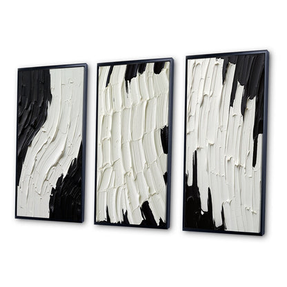 Designart Momentary Spirit Black And White Abstract II Set di 3 quadri astratti con cornice per galleria da parete per l'arredamento della casa
