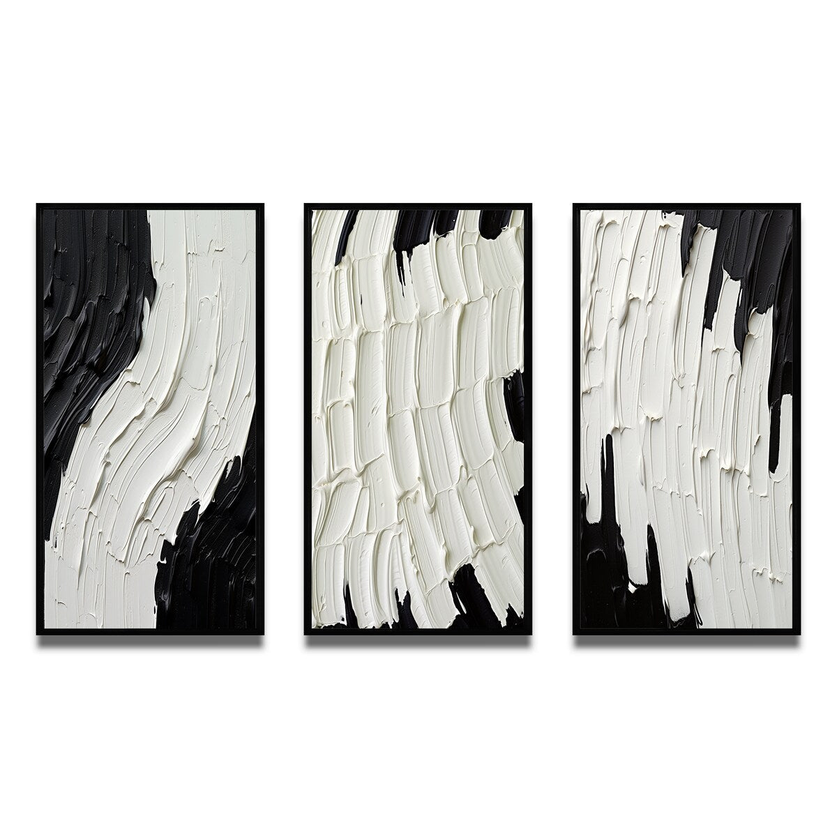 Designart Momentary Spirit Black And White Abstract II Set di 3 quadri astratti con cornice per galleria da parete per l'arredamento della casa