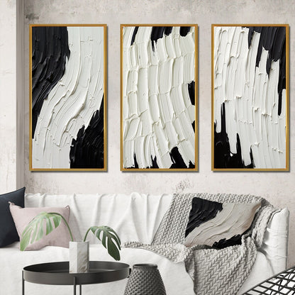 Designart Momentary Spirit Black And White Abstract II Set di 3 quadri astratti con cornice per galleria da parete per l'arredamento della casa