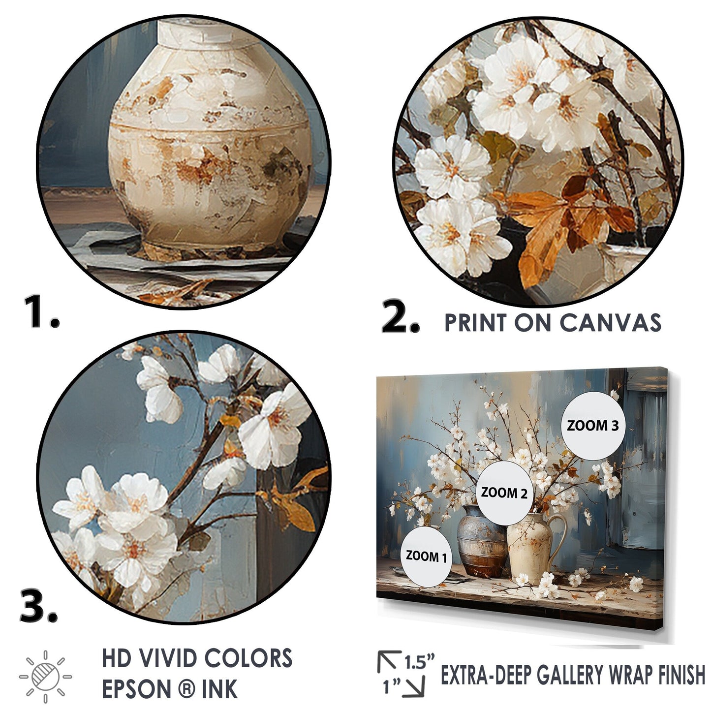 Designart Natura morta con fiori e ceramica I Albero su tela