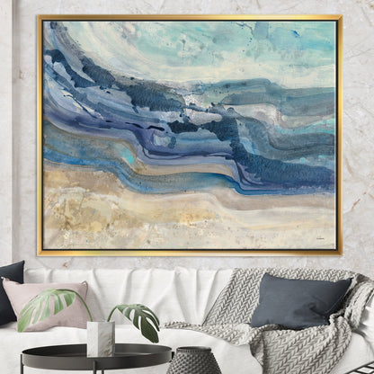 Designart Coast Blue Sea Waves Acquerello Moderno Stile Fattoria Tela Con Cornice