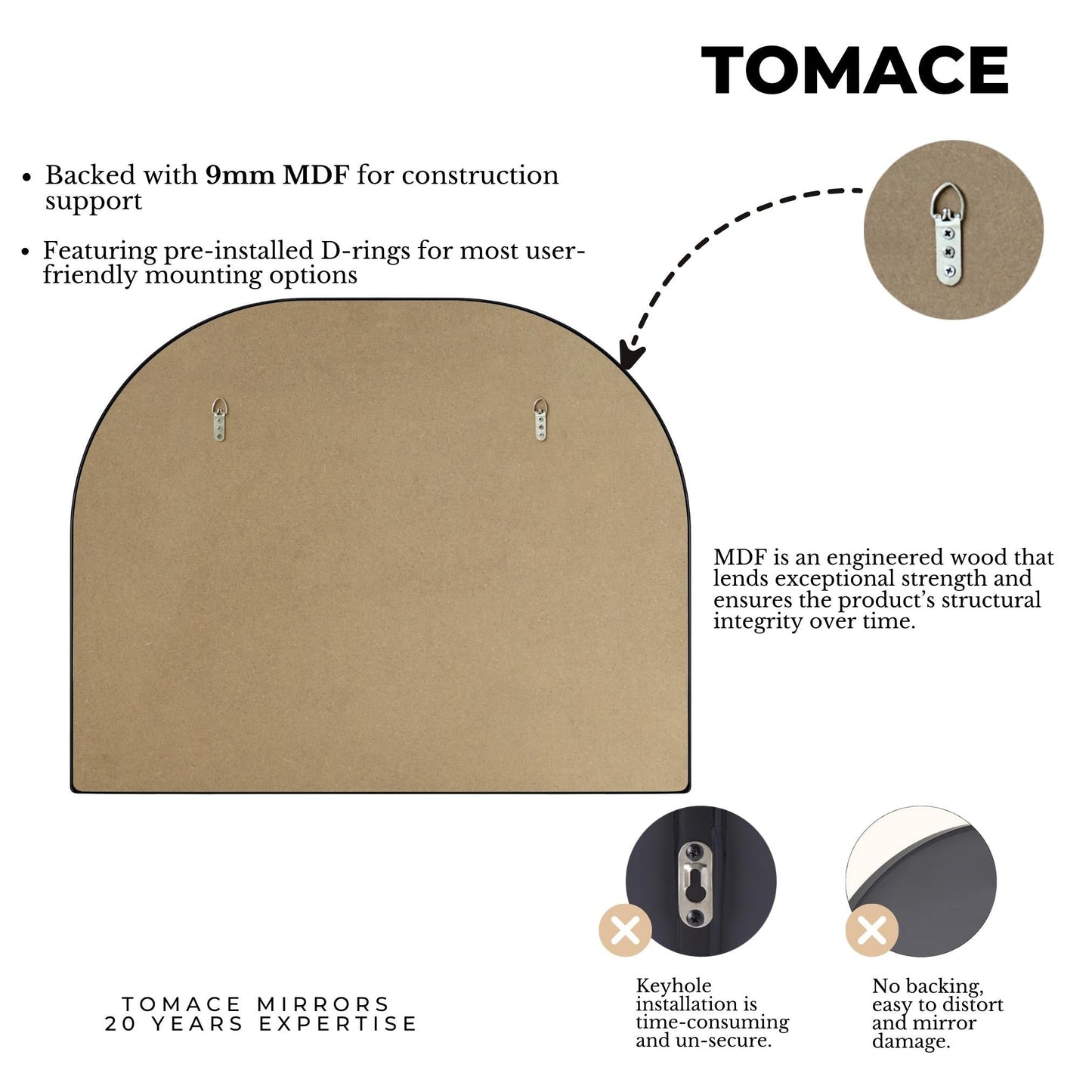 Specchio ad arco grande Dezerae TEHOME per camino, 40'' L x 32'' H