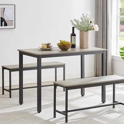 Set tavolo da pranzo, set tavolo da bar in legno, tavolo da cucina con 2 panche - 3 pezzi