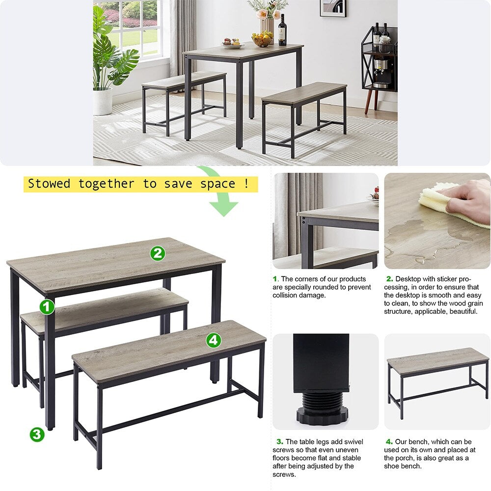 Set tavolo da pranzo, set tavolo da bar in legno, tavolo da cucina con 2 panche - 3 pezzi