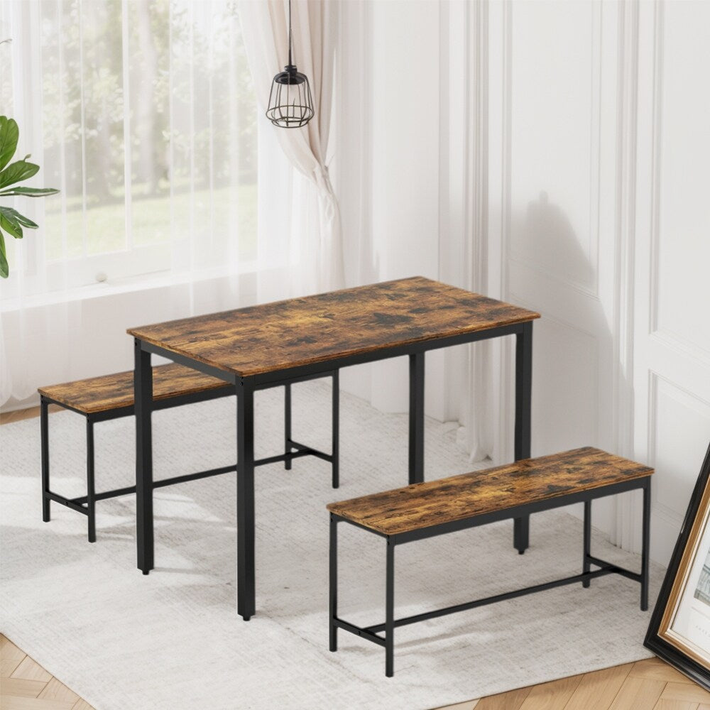 Set tavolo da pranzo, set tavolo da bar in legno, tavolo da cucina con 2 panche - 3 pezzi