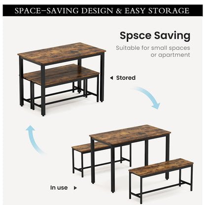 Set tavolo da pranzo, set tavolo da bar in legno, tavolo da cucina con 2 panche - 3 pezzi