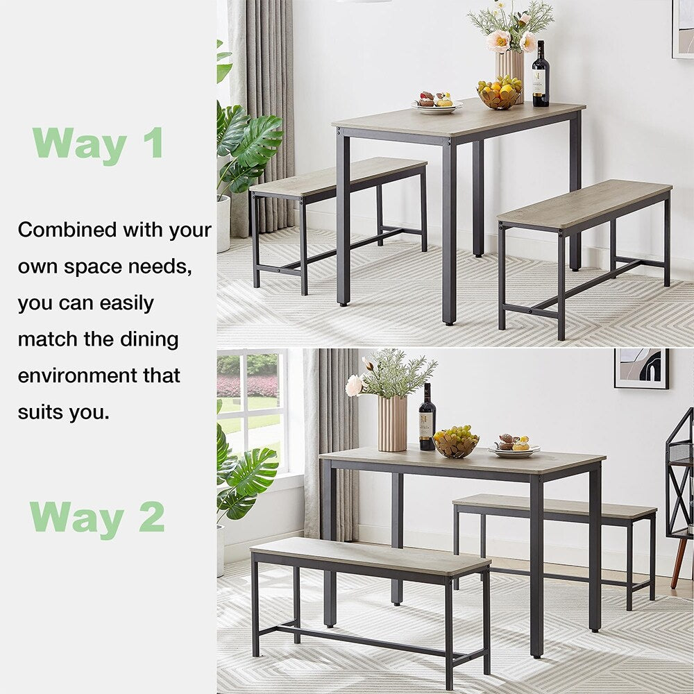 Set tavolo da pranzo, set tavolo da bar in legno, tavolo da cucina con 2 panche - 3 pezzi