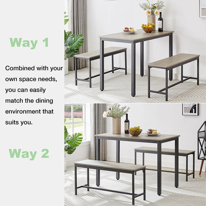 Set tavolo da pranzo, set tavolo da bar in legno, tavolo da cucina con 2 panche - 3 pezzi