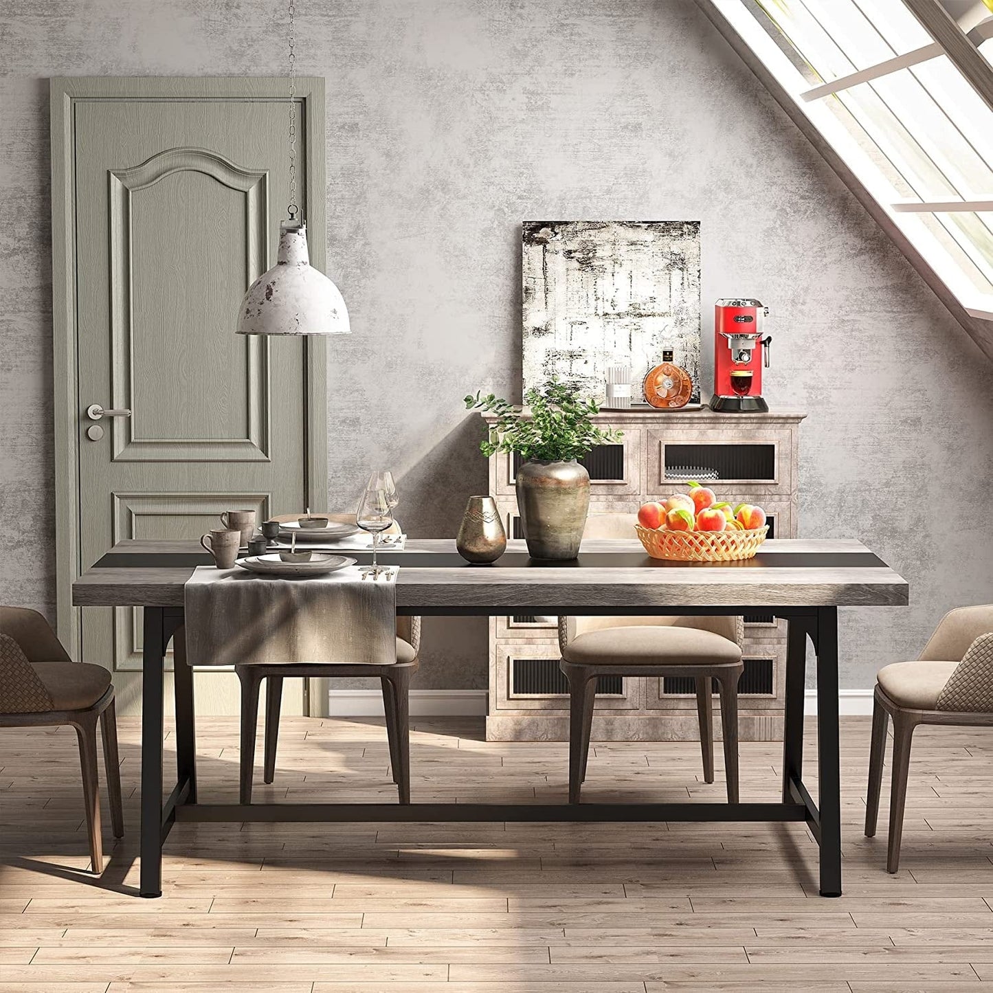 Tavolo da pranzo per 8 persone, tavolo da cucina rettangolare in legno da 70,87 pollici