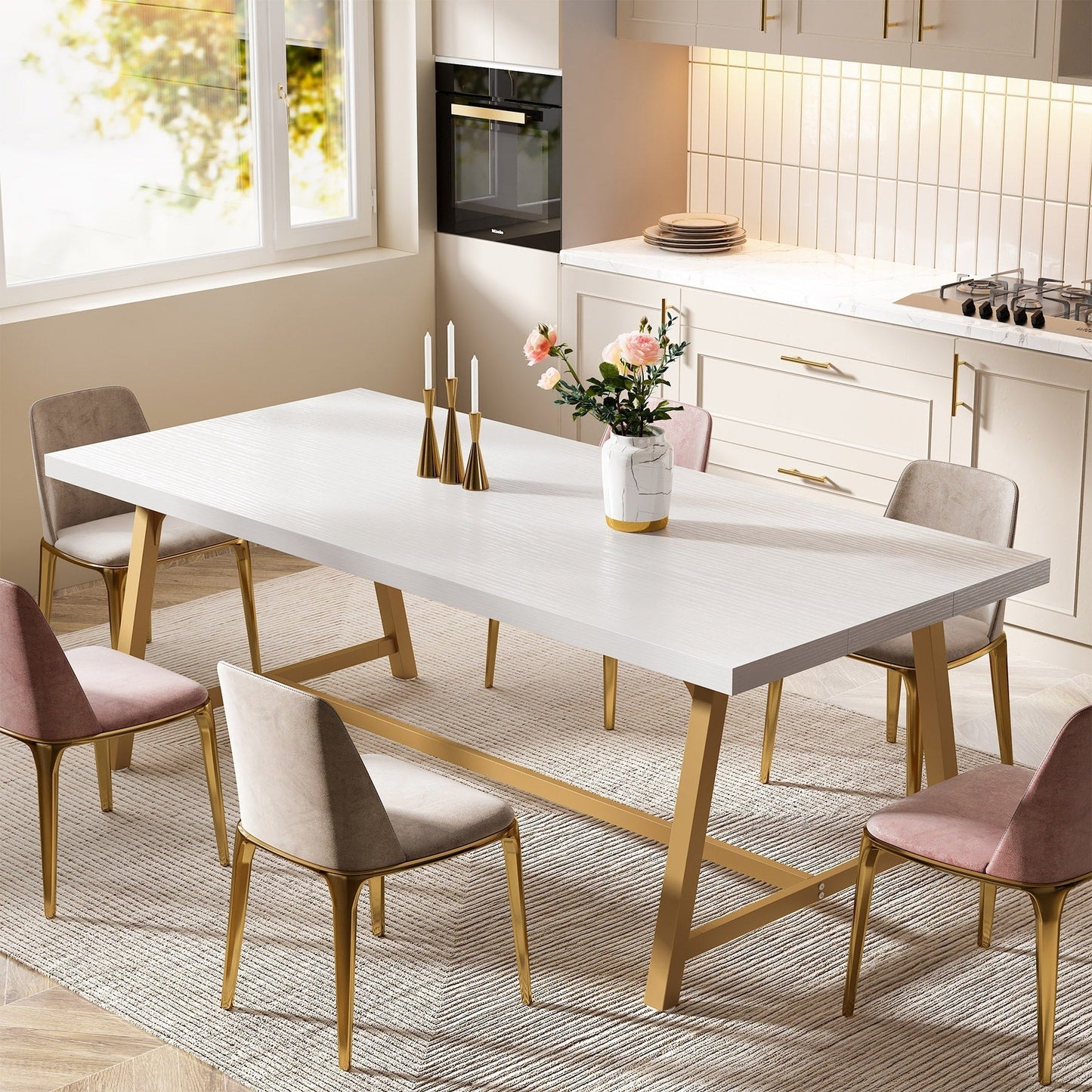 Tavolo da pranzo per 8 persone, tavolo da cucina rettangolare in legno da 70,87 pollici