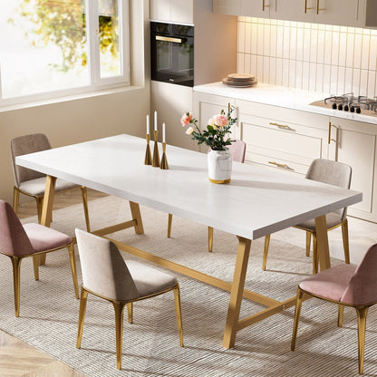 Tavolo da pranzo per 8 persone, tavolo da cucina rettangolare in legno da 70,87 pollici