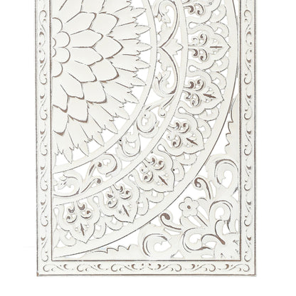 Decorazione murale in legno bianco avorio anticato con fiori e dettagli neri (set da 2)