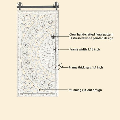 Decorazione murale in legno bianco avorio anticato con fiori e dettagli neri (set da 2)