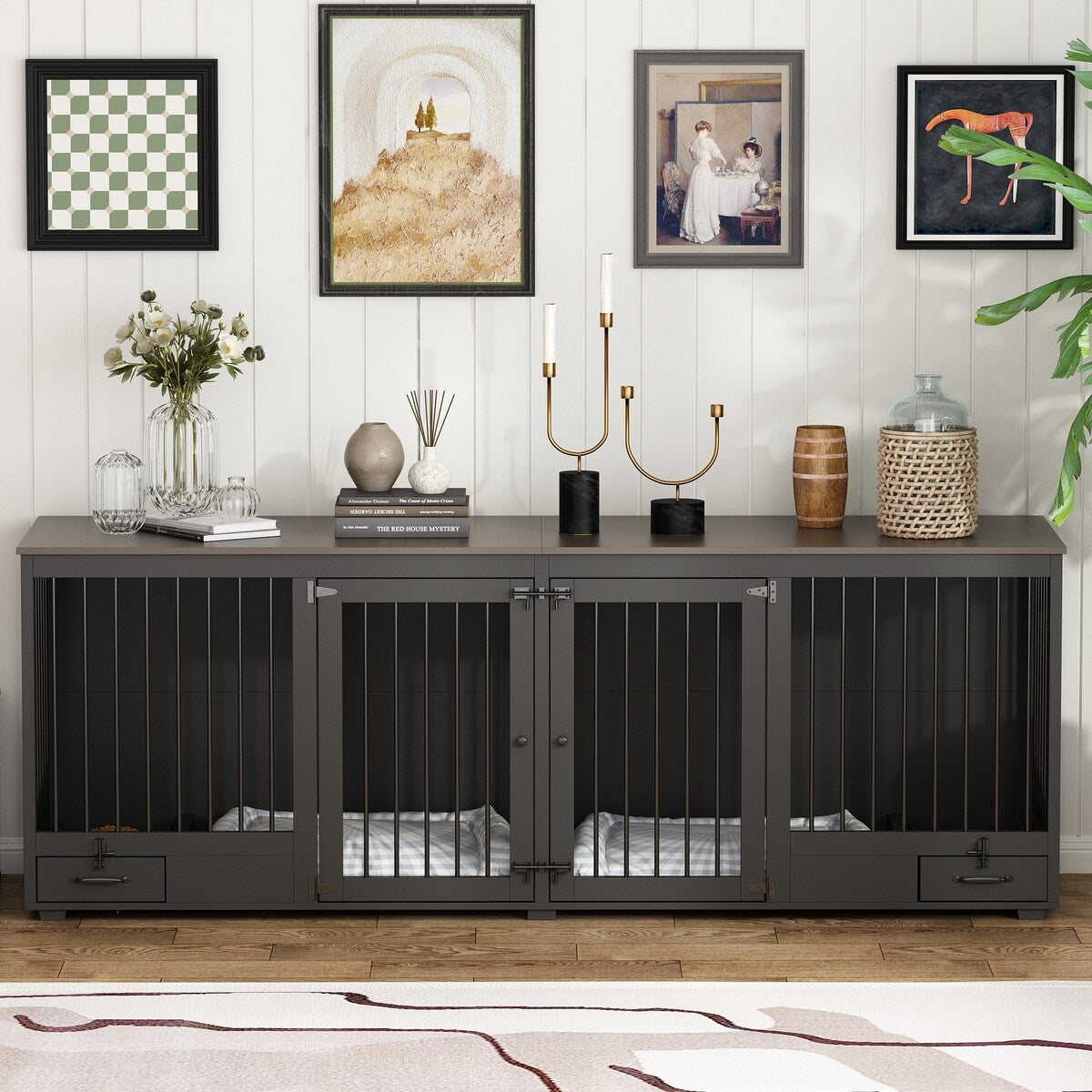 Mobili per cuccia per cani - Cuccia in legno per cani con divisorio e 2 cassetti