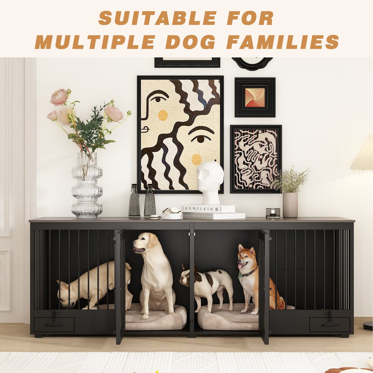 Mobili per cuccia per cani - Cuccia in legno per cani con divisorio e 2 cassetti