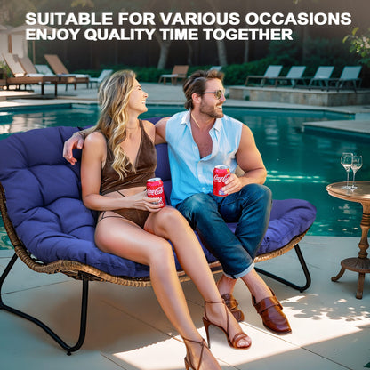 Divano a due posti Papasan con cuscino, in rattan PE resistente alle intemperie e struttura in metallo per interni ed esterni