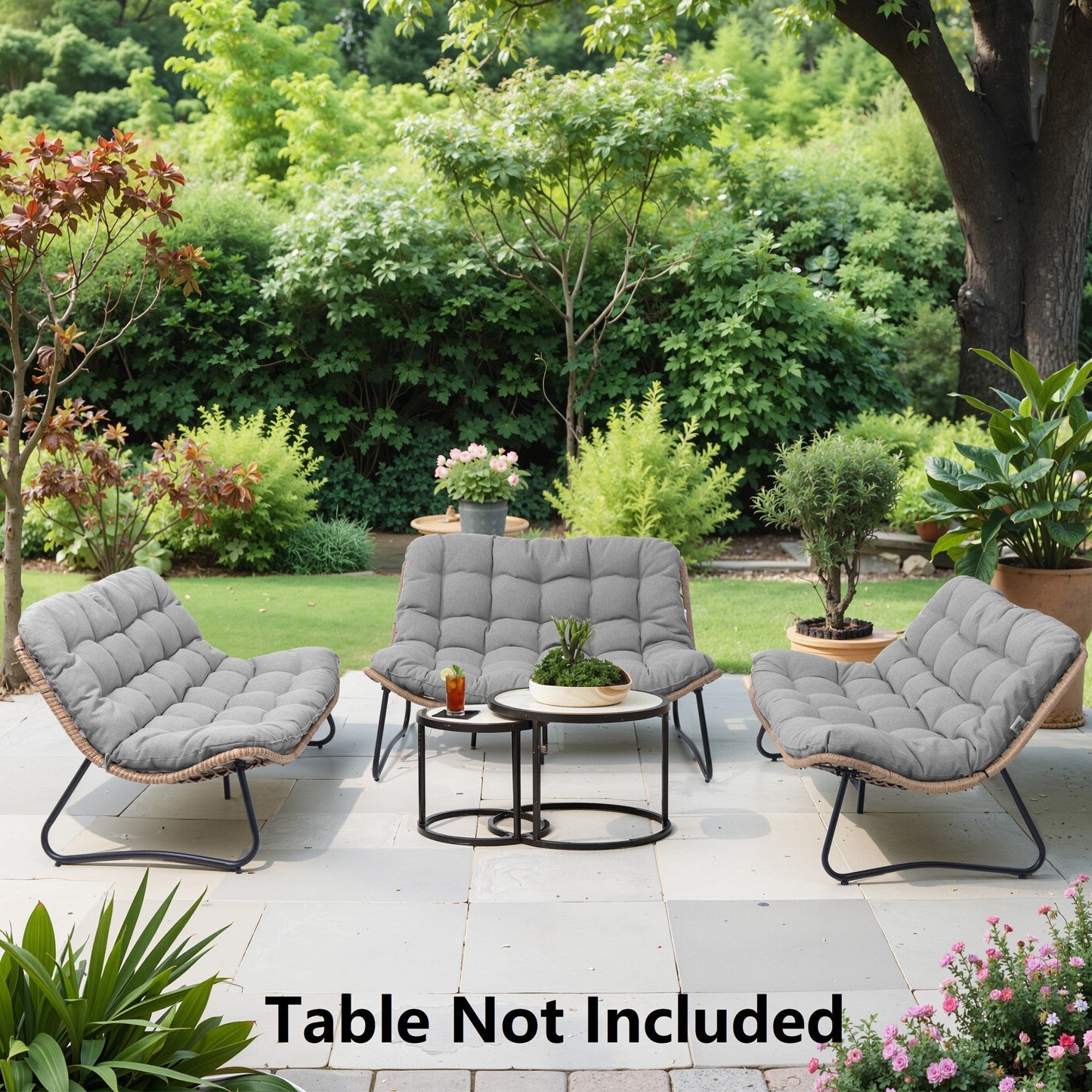 Divano a due posti Papasan con cuscino, in rattan PE resistente alle intemperie e struttura in metallo per interni ed esterni