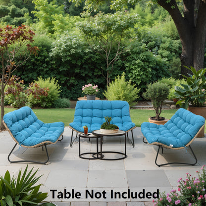 Divano a due posti Papasan con cuscino, in rattan PE resistente alle intemperie e struttura in metallo per interni ed esterni