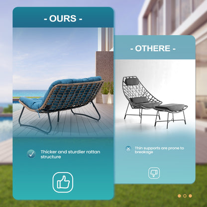 Divano a due posti Papasan con cuscino, in rattan PE resistente alle intemperie e struttura in metallo per interni ed esterni