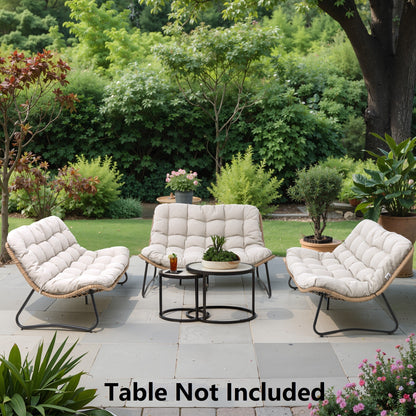 Divano a due posti Papasan con cuscino, in rattan PE resistente alle intemperie e struttura in metallo per interni ed esterni