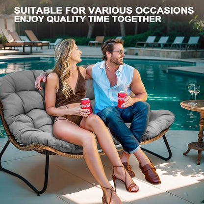 Divano a due posti Papasan con cuscino, in rattan PE resistente alle intemperie e struttura in metallo per interni ed esterni