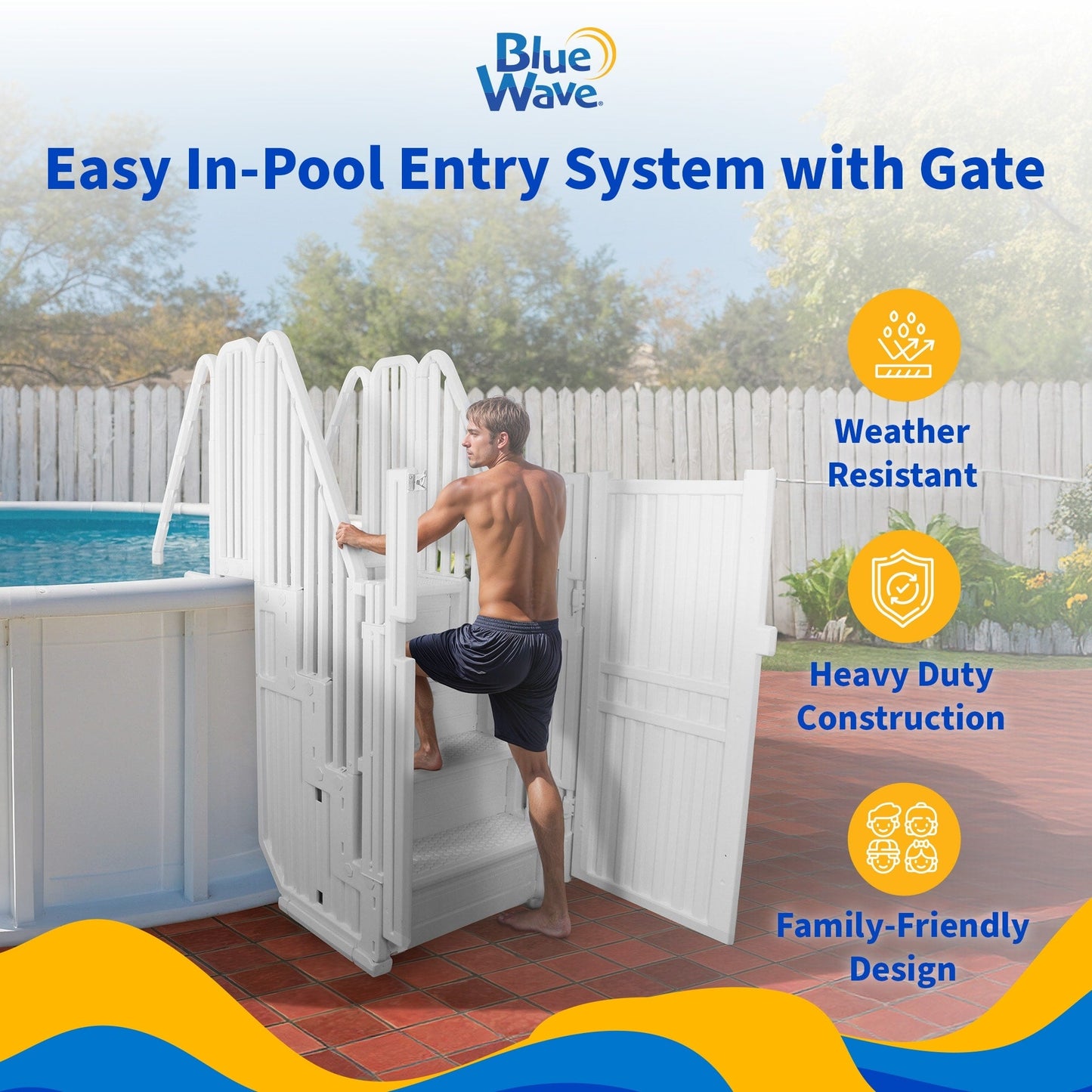 Sistema di ingresso Easy Pool Step con cancello - 32,5 pollici di larghezza x 82,5 pollici di profondità x 81 pollici di altezza