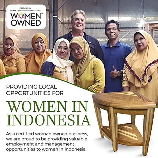 EcoDecors, Snazzy Corner, Panca da doccia in teak, Sgabello da doccia in teak, Sgabello da doccia angolare, Panca da doccia angolare in teak, con ripiano