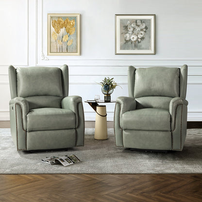 Poltrona reclinabile elettrica in vera pelle Eduardo con porta USB, set da 2