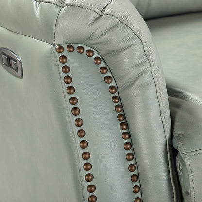 Poltrona reclinabile elettrica in vera pelle Eduardo con porta USB, set da 2