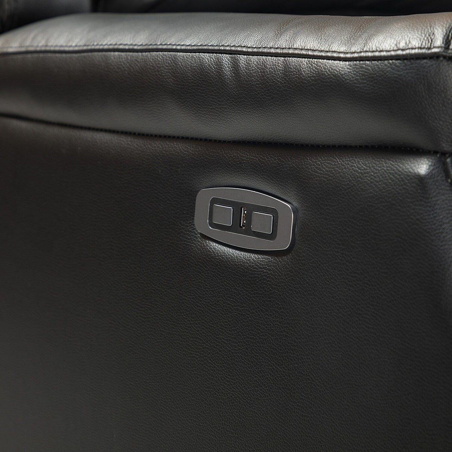 Poltrona reclinabile elettrica in vera pelle Eduardo con porta USB, set da 2