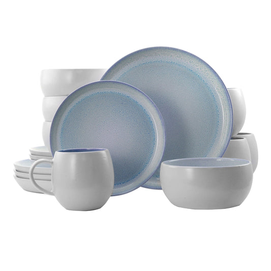 Set di stoviglie Elama in gres blu da 16 pezzi per 4 piatti moderni adatti al microonde e alla lavastoviglie - N/D