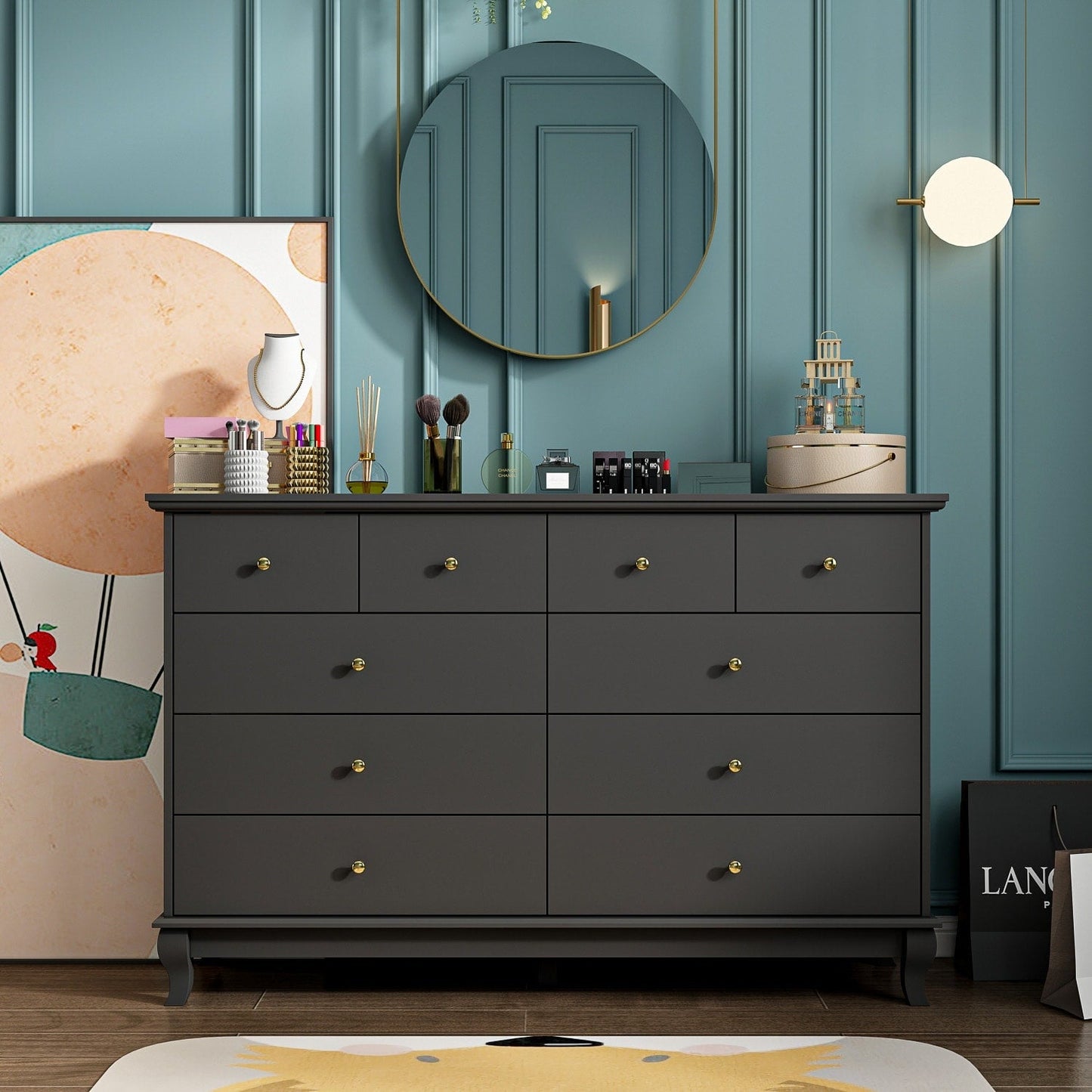 Cassettiera doppia a 10 cassetti per camera da letto, cassettiera bianca, ampia capacità di archiviazione