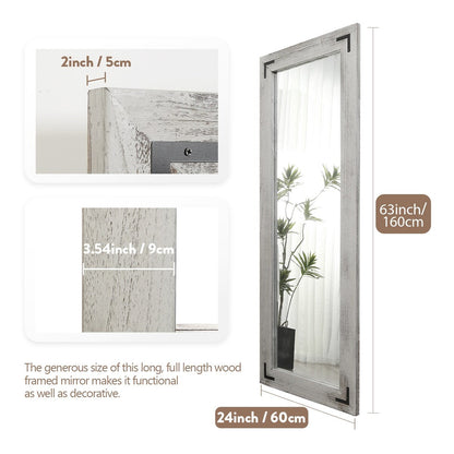 Specchio da terra a figura intera con cornice in legno rustico stile fattoria - 65x24