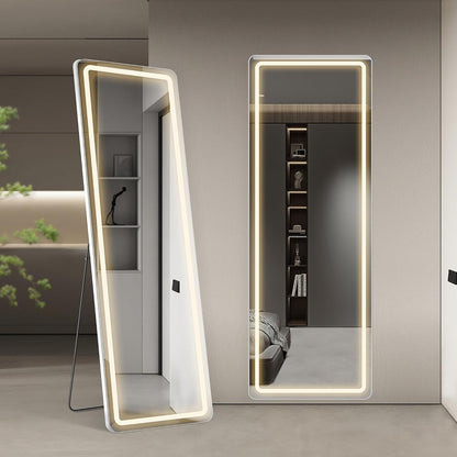 Specchio da terra con luce LED, specchio a figura intera 64 x 21 con supporto, specchio sospeso, specchio da parete, specchio a figura intera