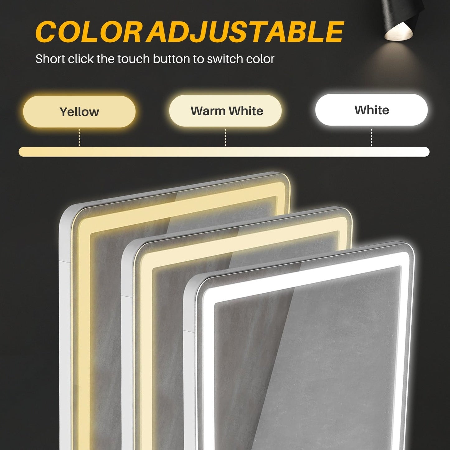 Specchio da terra con luce LED, specchio a figura intera 64 x 21 con supporto, specchio sospeso, specchio da parete, specchio a figura intera