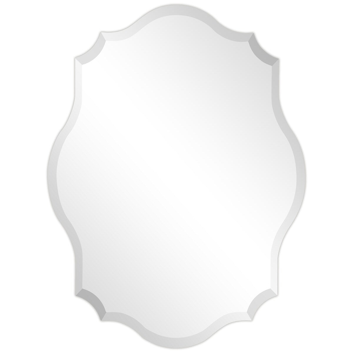 Specchio da parete elegante, oblungo, smussato e smerlato, senza cornice