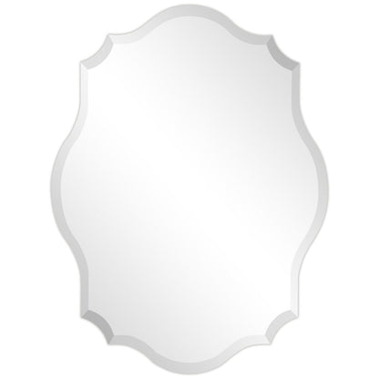 Specchio da parete elegante, oblungo, smussato e smerlato, senza cornice