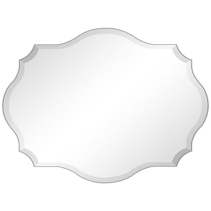 Specchio da parete elegante, oblungo, smussato e smerlato, senza cornice