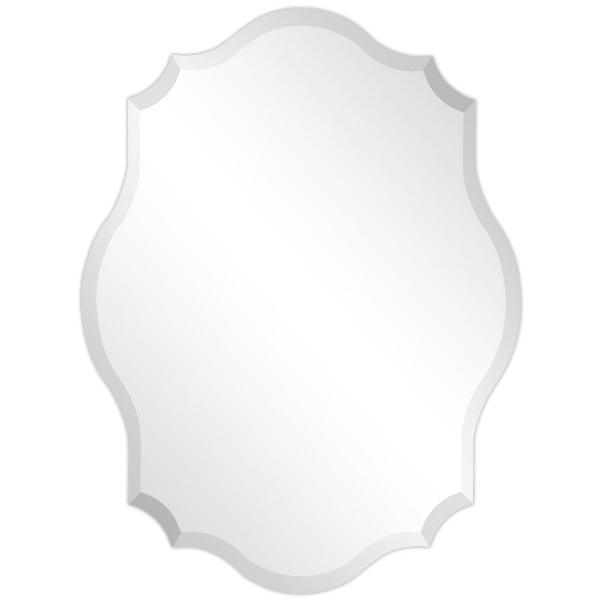 Specchio da parete elegante, oblungo, smussato e smerlato, senza cornice