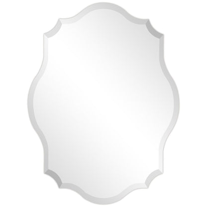 Specchio da parete elegante, oblungo, smussato e smerlato, senza cornice