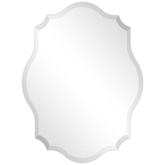 Specchio da parete elegante, oblungo, smussato e smerlato, senza cornice