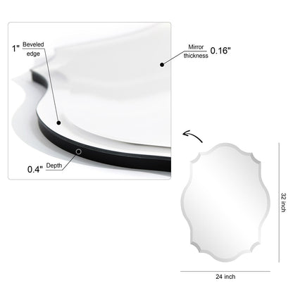 Specchio da parete elegante, oblungo, smussato e smerlato, senza cornice