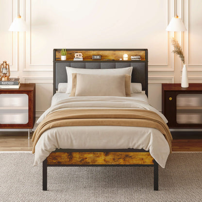 Letto matrimoniale/matrimoniale/queen size/king size con struttura in metallo e testiera imbottita con contenitore