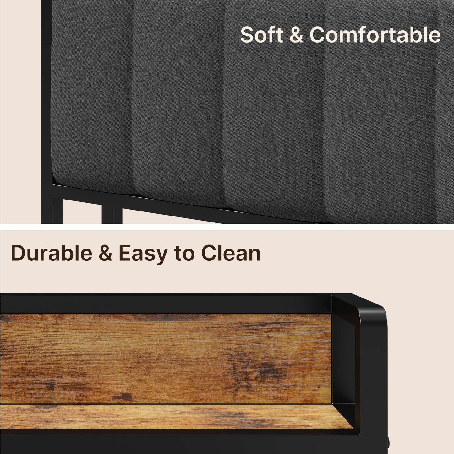 Letto matrimoniale/matrimoniale/queen size/king size con struttura in metallo e testiera imbottita con contenitore