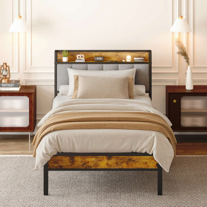 Letto matrimoniale/matrimoniale/queen size/king size con struttura in metallo e testiera imbottita con contenitore